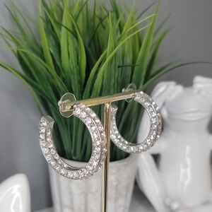 Silver Rhinestone Hoop Earrings Sparkling Crystals Inside-Out
